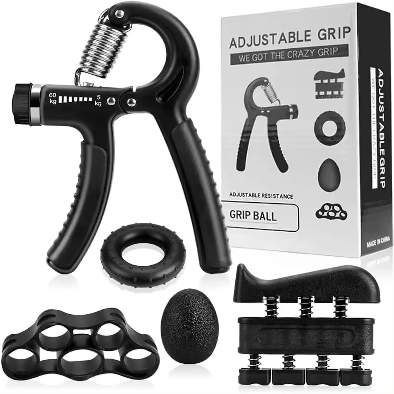 Hand Grip Strengthener Exercise Kit with 5 count, Hand Exerciser for Men Women, Power Hand Grip Trainer, Finger Stretcher, Grip Ring,   Ball, for Grip Strength