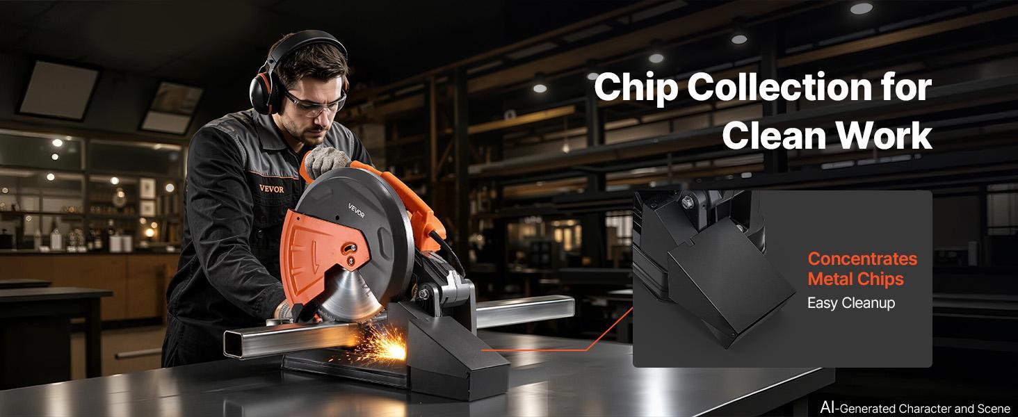 【BackToSchool】VEVOR Chop Saw 14-inch Cold Cut Blade 2800 W Powerful Motor Cut Off Saw, For Cutting Metal, -45° to 45° Adjustable Angle, Efficient Dry Cutting, with Thickened Blade Guard and Chip Collection Box