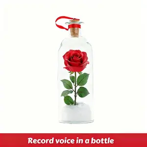 Forever Voice Recordable Snow roses Scene Glass OrnamentPersonalized Message in a Bottle! Save Precious VoicesForever Heartfelt Valentine's Day Gift for Girlfriend/Boyfriend/Wife/Husband/Friends &Loved Ones|Xmas Tree|Valentine's Day roses Decor