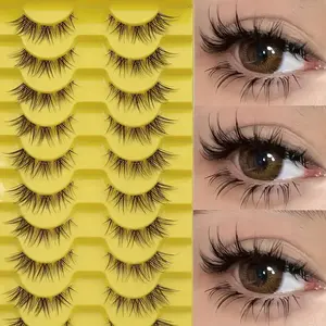 Fox-Eye False Eyelashes with Transparent Stem, Fluffy Thick D-Curl Cat-Eye Strip Lashes for Daily Wear, Parties and Cosplay, Natural-Look Wispy Lash Extensions, False Lashes, Cosmetic