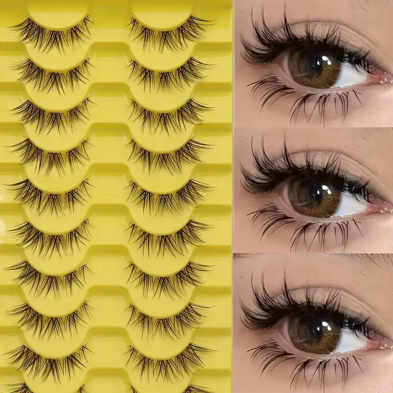 Fox-Eye False Eyelashes with Transparent Stem, Fluffy Thick D-Curl Cat-Eye Strip Lashes, Feline Lash Look, for Daily Wear, Parties and Cosplay, Natural-Look Wispy Lash Extensions, False Lashes, Cosmetic, Eyelash Set