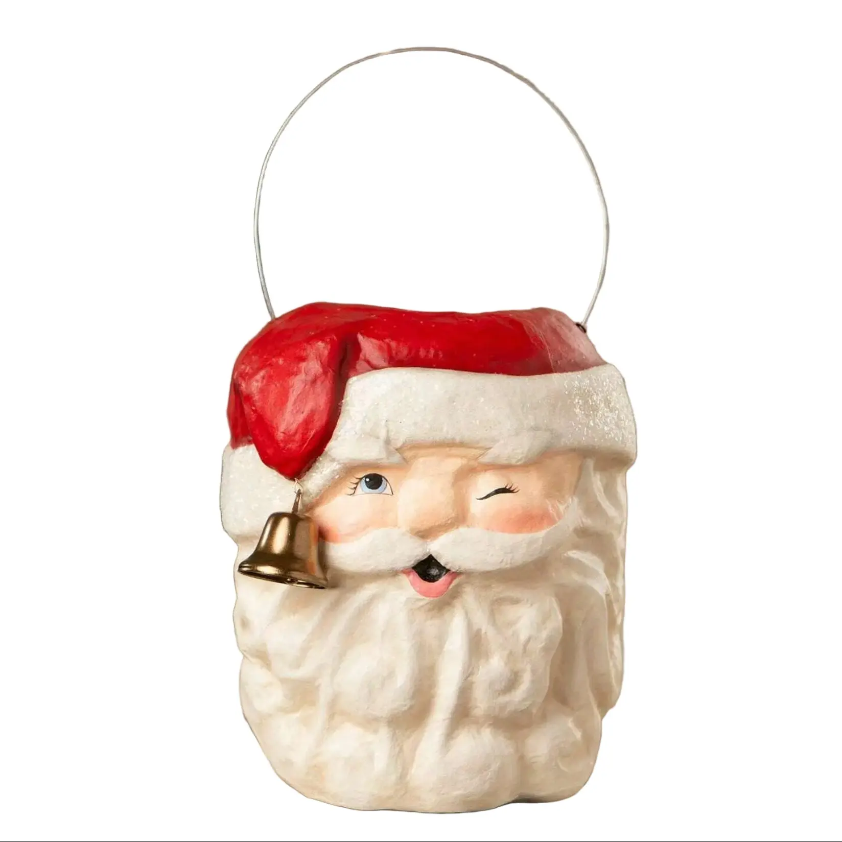 Tall Santa Bucket by Bethany Lowe, Christmas Decor Container with Glass Ornaments, Greenery Decoration Vase, Containers, Hand-Painted, Winking Face