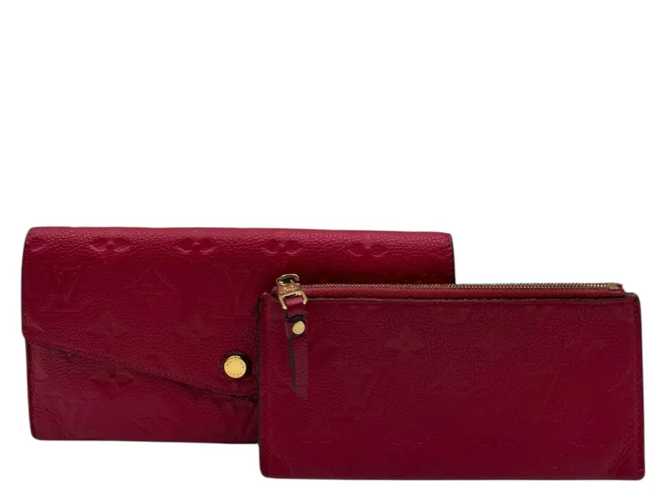 Pre-owned Louis Vuitton PEBBLED LEATHER Small Leather Goods SARAH ROSE PINK CALFSKIN WALLET