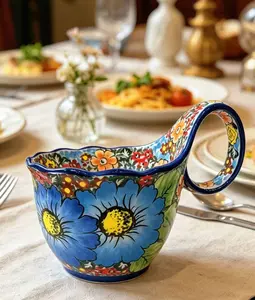 Multi-functional Ceramic Breakfast Mug with Curved Ergonomic Handle, Food Grade Oatmeal Coffee Tea Cup, Microwave & Dishwasher Safe Drinkware for Home Office Daily Use