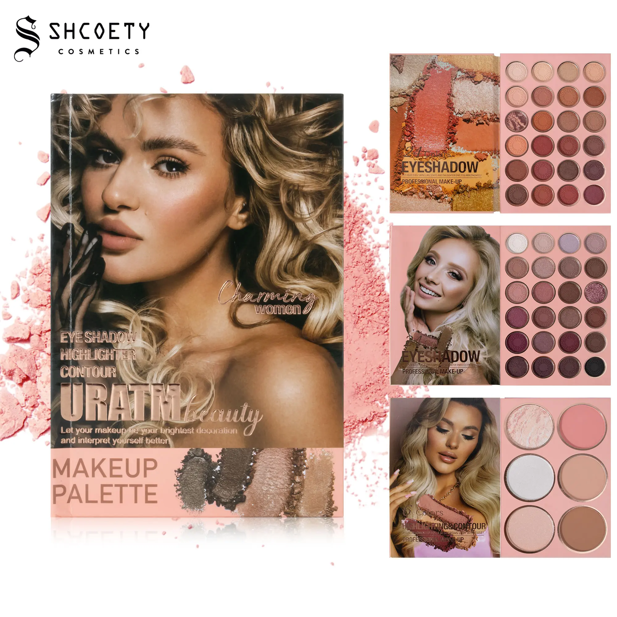 SHCOETY Three-layer makeup tray 24 Color Eyeshadow &24Color Eyeshadow& 6 Highlights,Multi-functional MakeupPalette