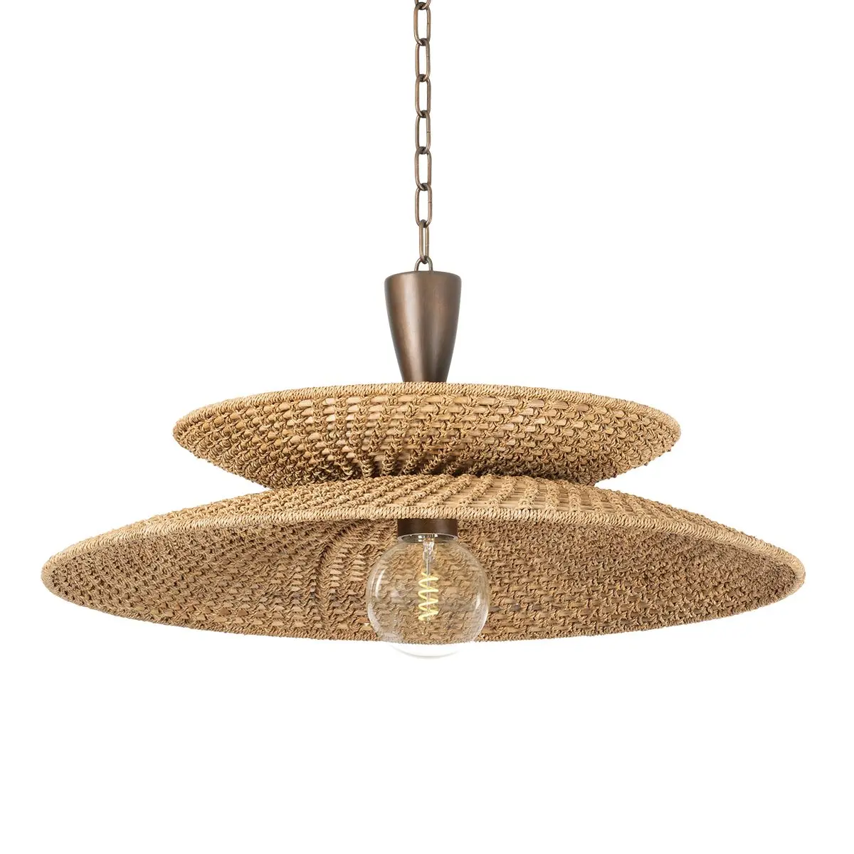 Landry Pendant Light - Large Coastal Design with Natural Abaca Fiber Shades and Vintage Gold Leaf Chain