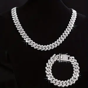 2pcs Men's 304L Stainless Steel Cuban Link Necklace & Bracelet - Heavy-Duty Chunky Chain with Cubic Synthetic Cubic Zirconiaia, Shiny Hip-Hop Gift for Birthday, Prom, Parties, Music Festivals