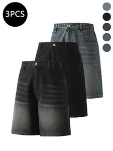 3-Pack Men’s Summer Knee-Length Denim Shorts — Trendy High-Street/Streetwear Athletic Casual Loose Fit, Ideal for Fitness and Running