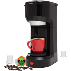 2-in-1 Coffee Maker - Single Serve & Ground Coffee Brewer, Compact Personal Coffee Machine for Pods & Loose Grounds, Quick Brew 14 oz Portable Small Coffee Maker, Black