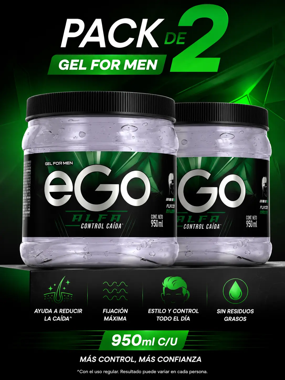 EGO Gel para Cabello for MEN 200/950 GR larga duracion- Elige tu Fragancia