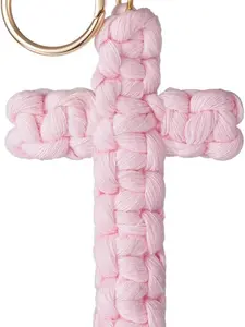 Macrame Cross Keychain ,Jesus Key Chain Christian Car Accessories Handmade Soft Cross Keychain for Women Men Gifts