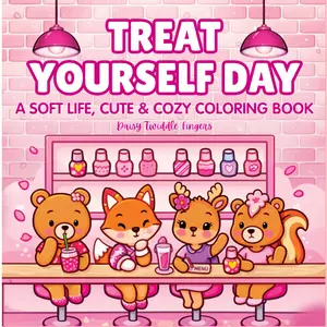 Treat Yourself Day - A Soft Life, Cute & Cozy Coloring Book: Bold & Easy Adult Coloring for Stress & Anxiety Relief — Breakfast Café, Boutique Finds, Hair & Nails, Yoga & Movie Night