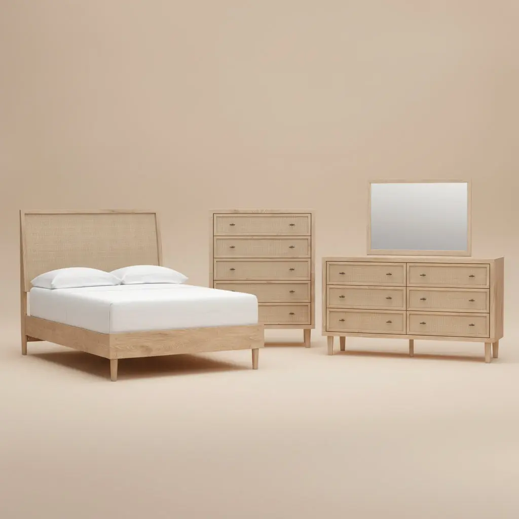 Cielden Full Panel Bed with Mirrored Dresser and Chest