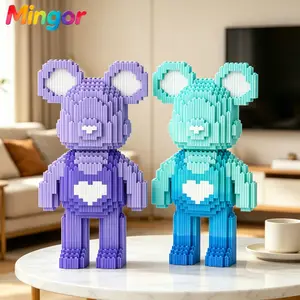 11.8" Aesthetic Heart Bear Micro Building Blocks| Cute Purple & Blue DIY Room Decor