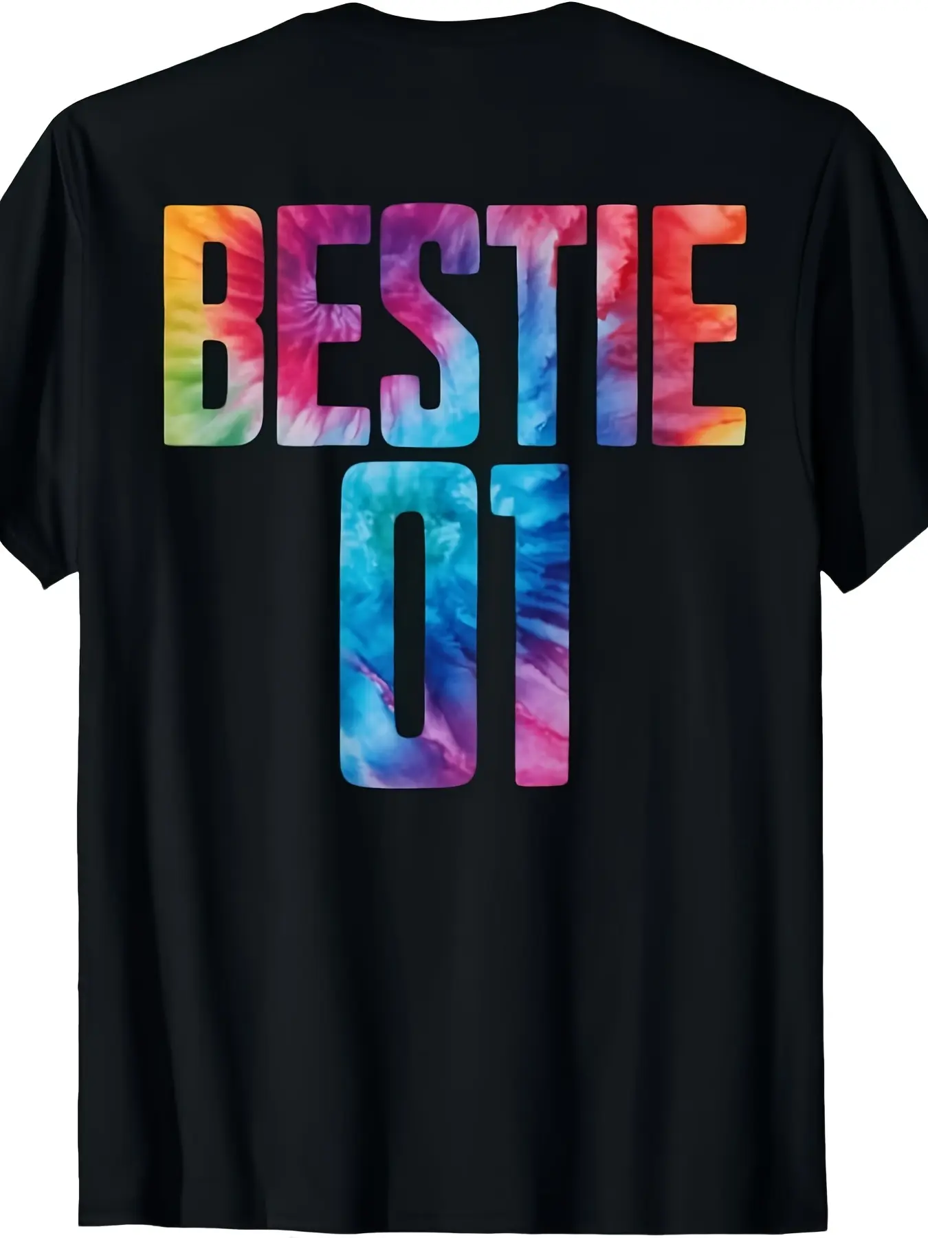 Bestie 1 And Bestie 2 Matching Tie Dye BFF T-Shirt for Both Men And Women Available in Black And White Perfect As Gifts. This Unisex Style Features a Short-Sleeved Printed Design Made of Pure Weighing 220G Ideal for Summer