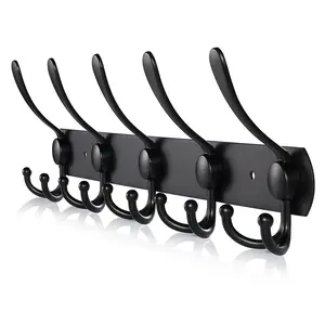 1pc/2pcs Coat Rack Wall Mounted, Heavy Duty Bath Towel Hooks Stainless Steel Robe Hooks Holder, Metal Coat Hook for Towel Coat Hat Key Bathroom Bedroom Hotel Entryway (5 Hooks, Matte Black)