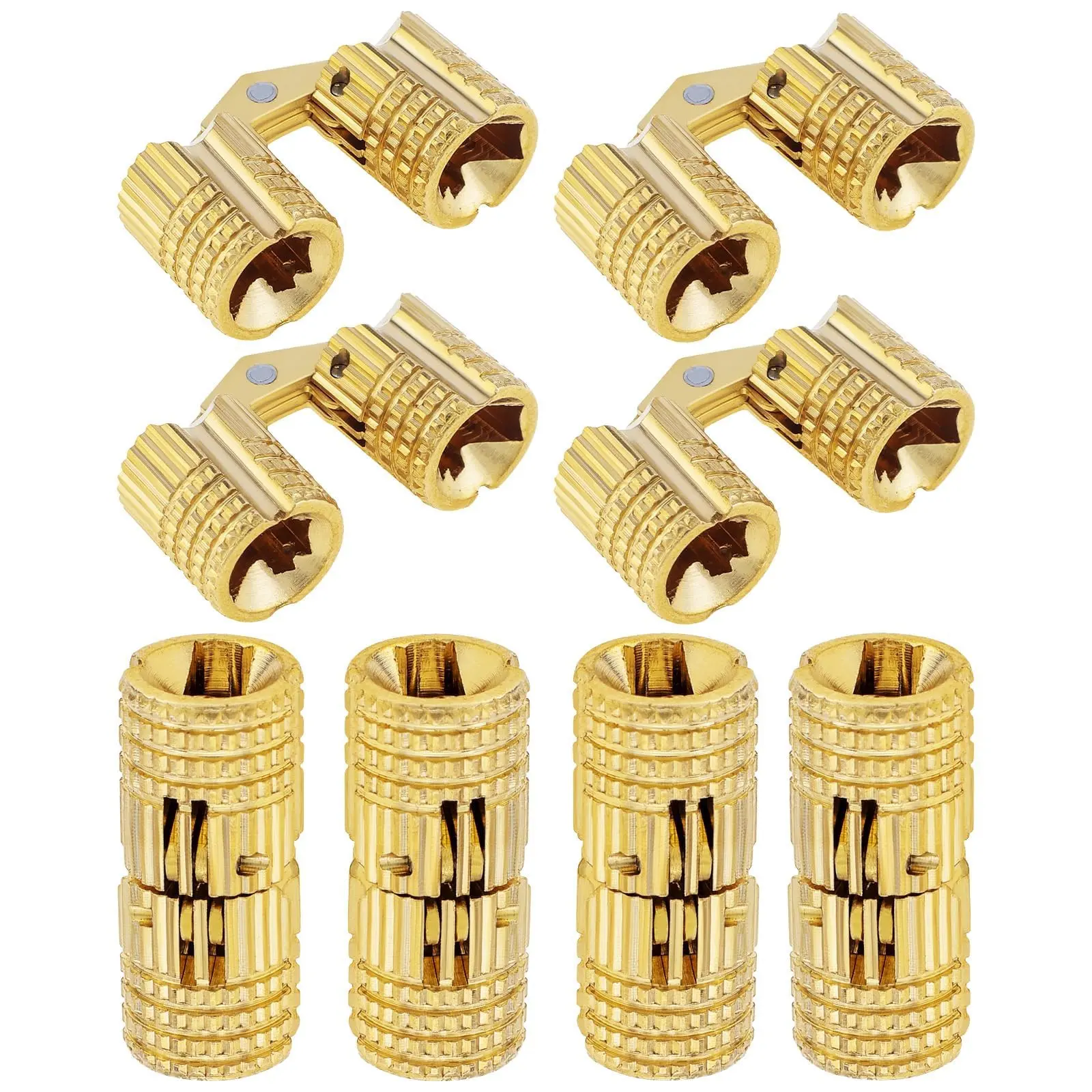 8PCS 8mm Hidden Brass Barrel Hinges - 180-Degree Opening, Concealed Knurled Cylinder Design, Clean & Hidden Look, Shiny Finish, Strong Load-Bearing for DIY Wooden Jewelry Boxes, Small Handcrafts (Home Supplies), Clean And Hidden Look