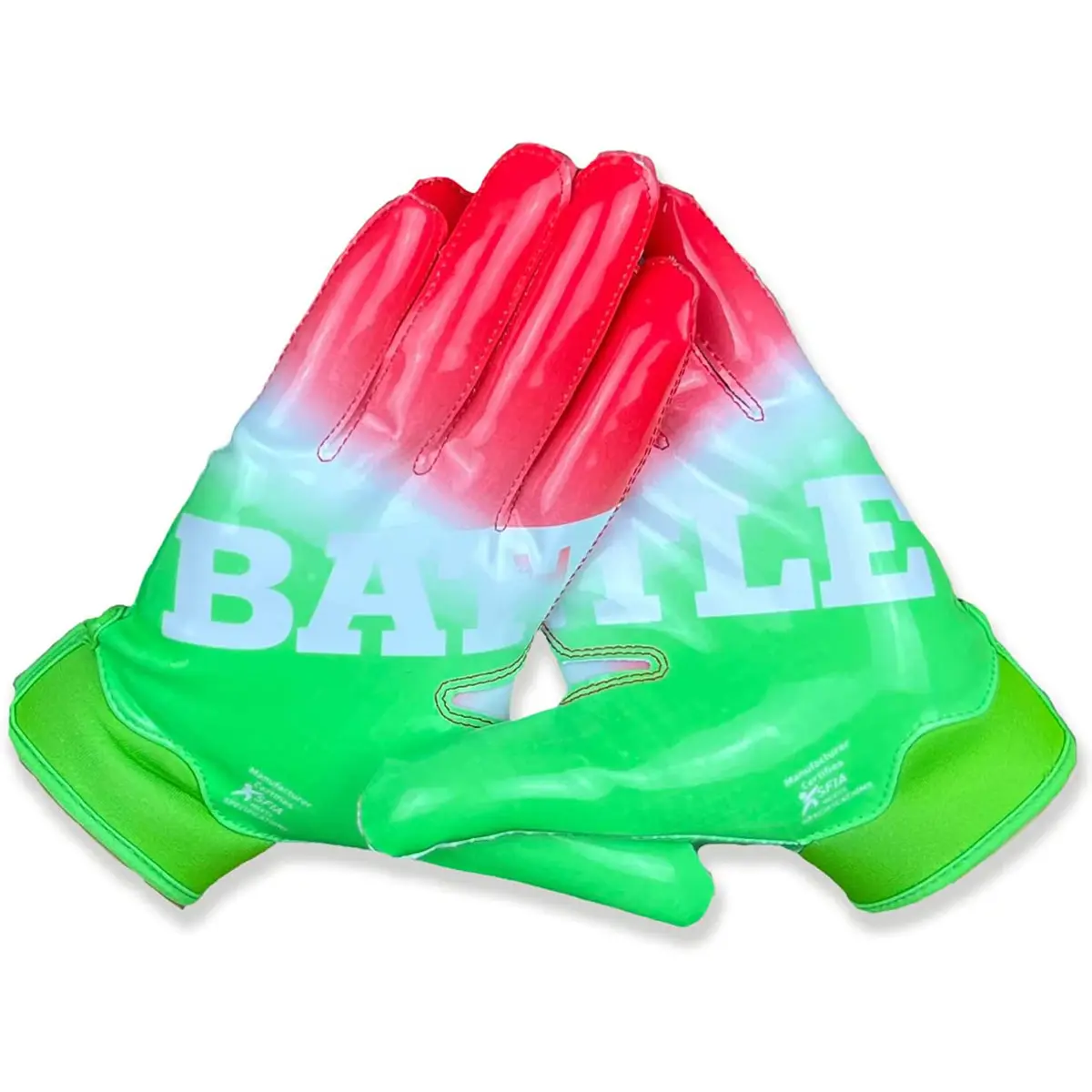 Battle Sports Adult Gradient Doom 1.0 Football Gloves - Watermelon, Meets Standards, Multi-Size, Perfect Fit for Receiving, Performance, Adults, Breathable, Hook & Loop, Large - 7.75" To 8", Limited Edition Design