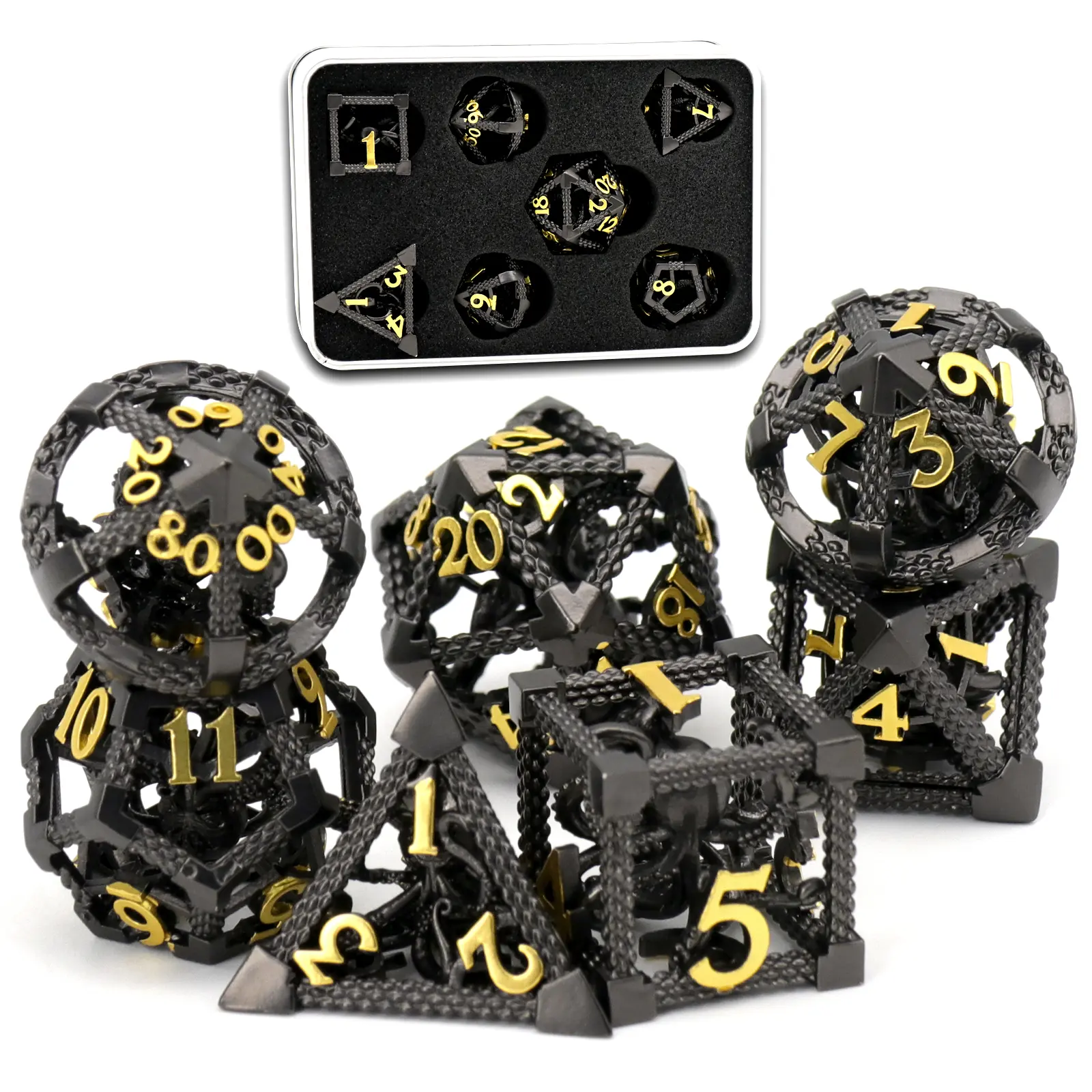 7-Piece Cthulhu Theme Copper Alloy Polyhedral Dice Set - BPA-Free, Balanced and Weighted, Easy to Read, Fine Scale Structures, Elaborate Lacquering - for Dungeons & Dragons, Role-Playing Tabletop Games
