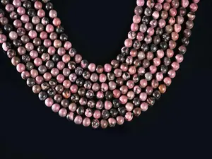 Natural Black Matrix Rhodonite Gemstone Round Smooth Beads String 15.5 Inches Long 4/6/8/10 MM for Jewelry Making and Crafting - AS & JG