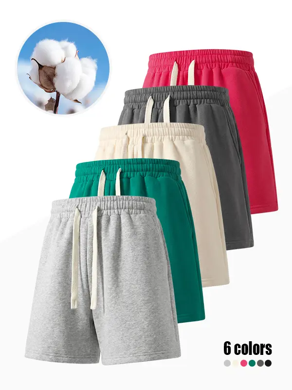 Women’s solid-color drawstring athletic shorts, comfortable and breathable, loose fit, knee-length sweat shorts, available in multiple colors