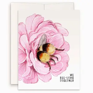 Honey Bee Flower Valentines Day Card – We Bee-Long Together Cute Love Card - Floral Anniversary Gift for Husband - Liyana Studio Handmade