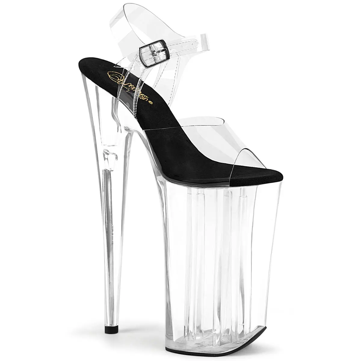 Women's Chic Platform Sandals, Classy Ankle Strap High Heels with a 10 In Block Heel and 6.25-in Transparent Platform, Footwear, Shoe, Stylish, Fashion, Elegant Heels
