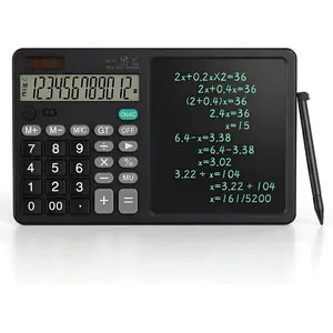 Desk Calculator with Erasable Writing Pad, 12-Digit Wide Screen Display, 100,000+  LCD Notepad, -Click Clear & Lock Function, Solar and  Dual Power for Office,School,Business (Black)