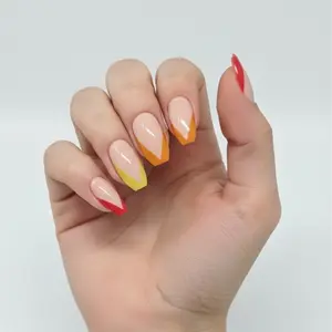 Multi color French tip nude base press on nail
