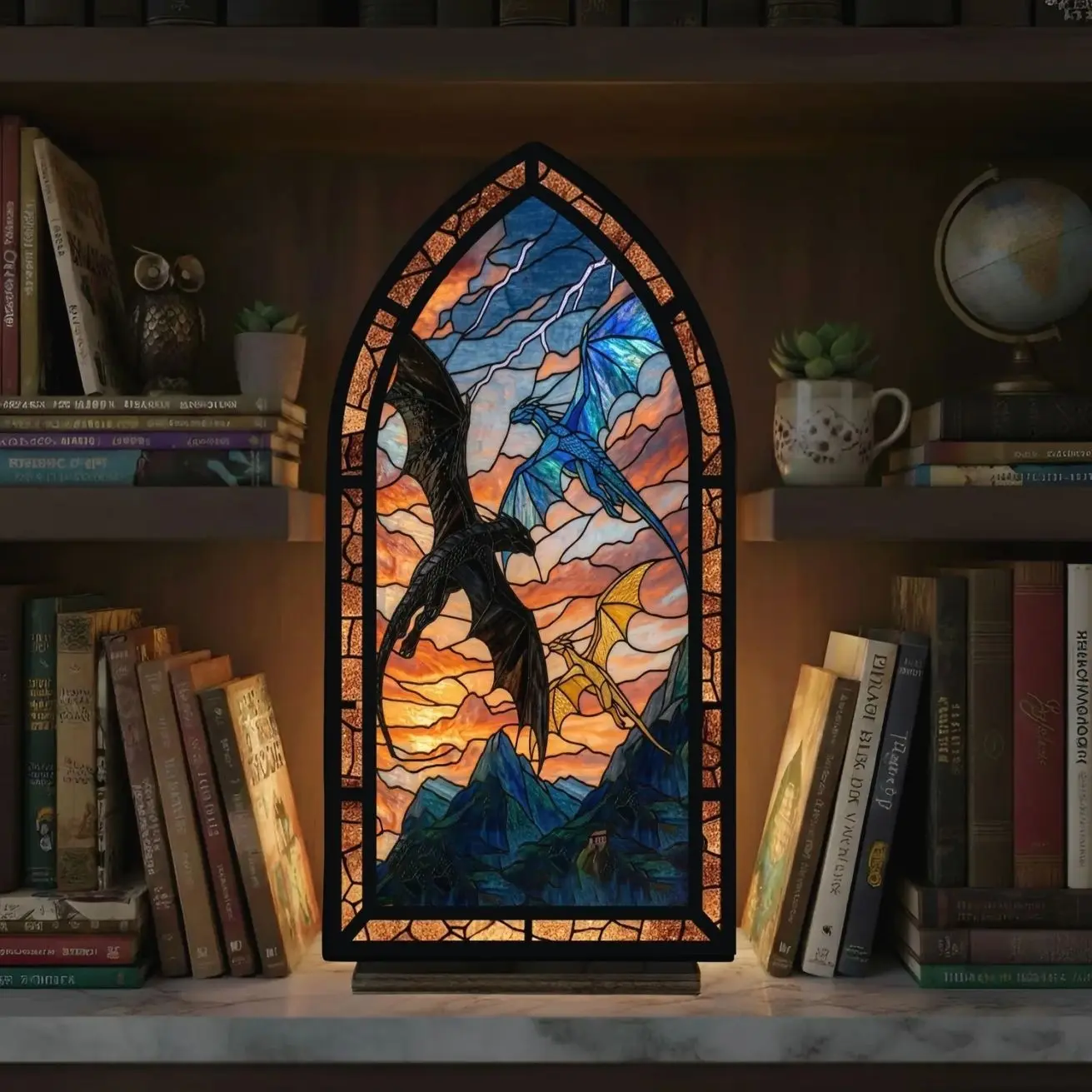 Fourth Wing Book Nook, Fourth Wing Dragon Inspired Fantasy Window Lamp, Tairn Book Nook, Bookish Gift, Bookish Gift, Cozy Reading Lamp