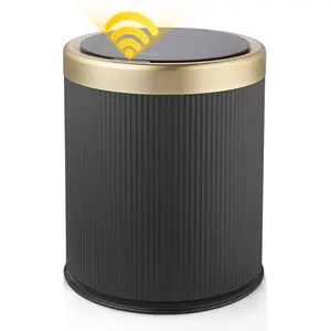 Bathroom Trash Can Garbage Can with Lid, 2.8 Gallon Motion Sensor Trash Bin for Bathroom, Kitchen, Small Mini Trash Cans Black Automatic Diaper Trash Can-Dark Gray