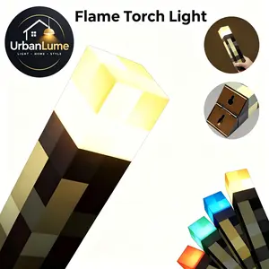Pixel Style Color-Changing Flame Torch Light, Rechargeable Handheld & Wall-Mountable Lamp with 4 Modes for Kids Boys Gamers Cosplayers Teens, Perfect for Bedroom Decor Cosplay & Party solar outdoor led, Color-Changing Novelty Lighting, Rechargeable Novelt
