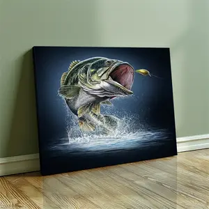 [Wooden Framed Canvas Painting] 1pc Wooden Framed Canvas Painting - Largemouth Bass Fishing Print, Perfect Father Gift, Suitable for Home, Bar, Club, Cafe, Game Room