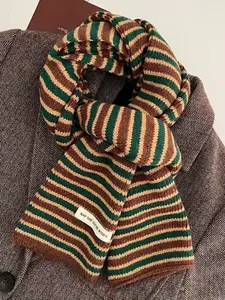 1pc Cozy Knit Striped Scarf - Soft Warm Shawl, Thick Soft & Warm, Academic Style Christmas Color Scarf, Vintage versatile Design, Ideal Gift for Holidays, Dates & Birthdays