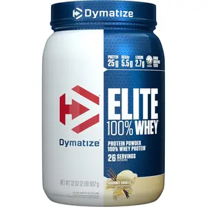 Dymatize Elite 100% Whey Protein Powder, L-Leucine, Quick Absorbing & Fast Digesting , Gourmet Vanilla, 32 Oz
