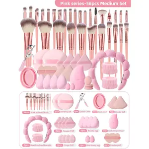 56PCS Makeup Tools Set:30PCS Makeup Brush Set,16PCS Makeup Powder Puffs,1pc Hairband,2PCS Hand Bowl Strap,1pc Makeup Brush Cleaning Tools,1pc Eyelash Curler,1pc Facial Ice Compress,2PCS Air Cushion Powder Puff,2PCS Marshmallow Cushion Powder Puff