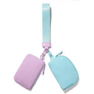 Mini Zip Around  Wristlet Wallets Small Portable Dual Pounch Wristlet Detachable  Purse Pocket Gifts for Women Travel  Outdoors (Lavender+Icing Blue)
