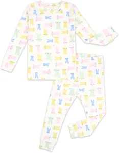 moimoln Sibling Matching 6M-8Y Soft Warm Cotton Modal Character Long Sleeve Snug-Fit Pajama Long Sleeve Sleepwear Daily