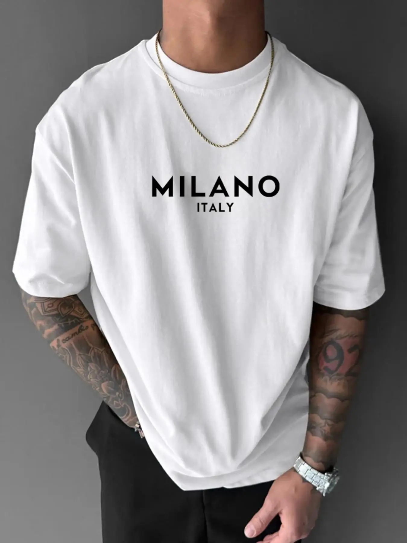 Men's Letter Print Round Neck Tee, Regular Fit Casual Comfy Drop Shoulder Short Sleeve T-shirt for Daily Wear, National Day Clothing, Men's Summer Clo