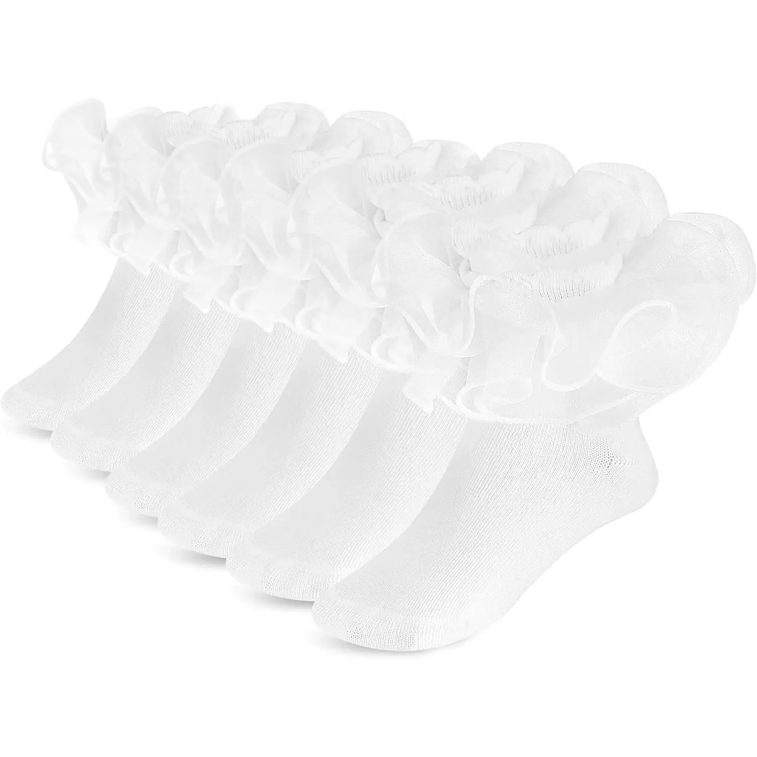 3 Pairs White Ruffle Socks Big Girls Socks 6-8  Cute Lace Socks Comfortable Crew Frilly Trim Dress Princess Style Ankle Socks  White JinhuanXuan SHOP