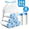 Durable Trash Bags Set - Sturdy 4gal Trashbags, Disposable Drawstring Odorless Moderate-Thickness White Tear-Free Plastic Liners, 264/132 Counts Home Supplies for Kitchen, Bathroom Use