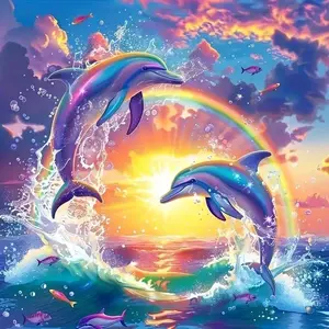 Dolphin Pattern Diamond Arts Colorful Painting Kit without Frame, 5D Diamond Decor Painting Kit, DIY Wall Art Ornaments for Gifts, Diamond Painting Kits, Diamond Pattern Design