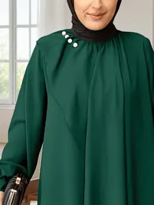 Elegant Women's Abaya Dress, Modest Muslim Outfits, Simple Vintage Style, Solid Color, Flounce Sleeve Design, Perfect for Casual & Formal Occasions