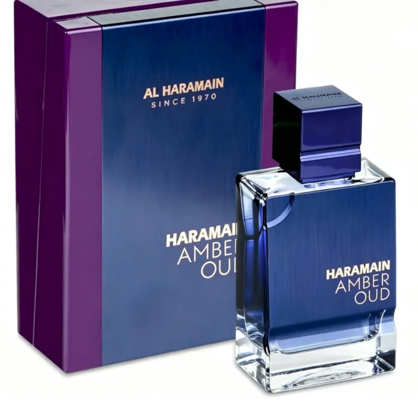 Al Haramain Amber Oud Eau De Parfum Unisex Rich Amber Woody Oud Satin Dark Blue Metal Bottle Luxury Purple Trim Gift Box Long Lasting Premium Oriental Fragrance For Men Women