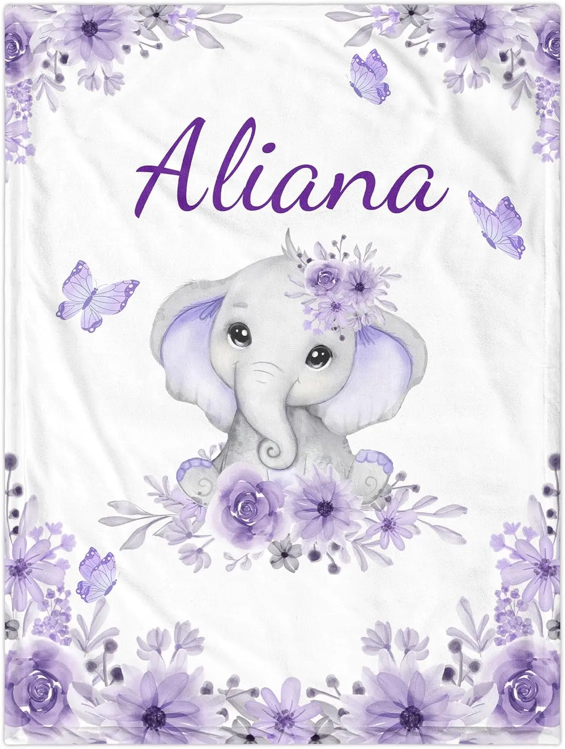 Personalized Blanket for Girls Custom Blanket with Name Elephant Floral Customized Blanket Gifts for New Mom Customize Blanket for Kids Newborn Birthday