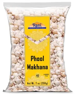 Rani Jumbo Phool Makhana (Fox Nut/Popped Lotus Seed) Plain Raw Uncooked 7oz (200g) ~ All Natural | Vegan | No Colors | Gluten Friendly | NON-GMO | Kosher | Indian Origin