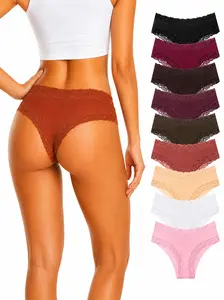 Women's 9-Pack Lace Trim Cotton Bikini Panties, Soft Breathable Low-Rise Womenswear Underwear, No-Show Everyday Essentials sexy Set for women period color floral basic with comfy body stretch fitness silk quasti lingerie high-waisted hot com comfortable