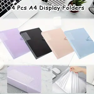 4 Packs A4 Display Folders with 160 Plastic Sleeves and Safety Rope Display Folders Demonstration for School and Office Document Project