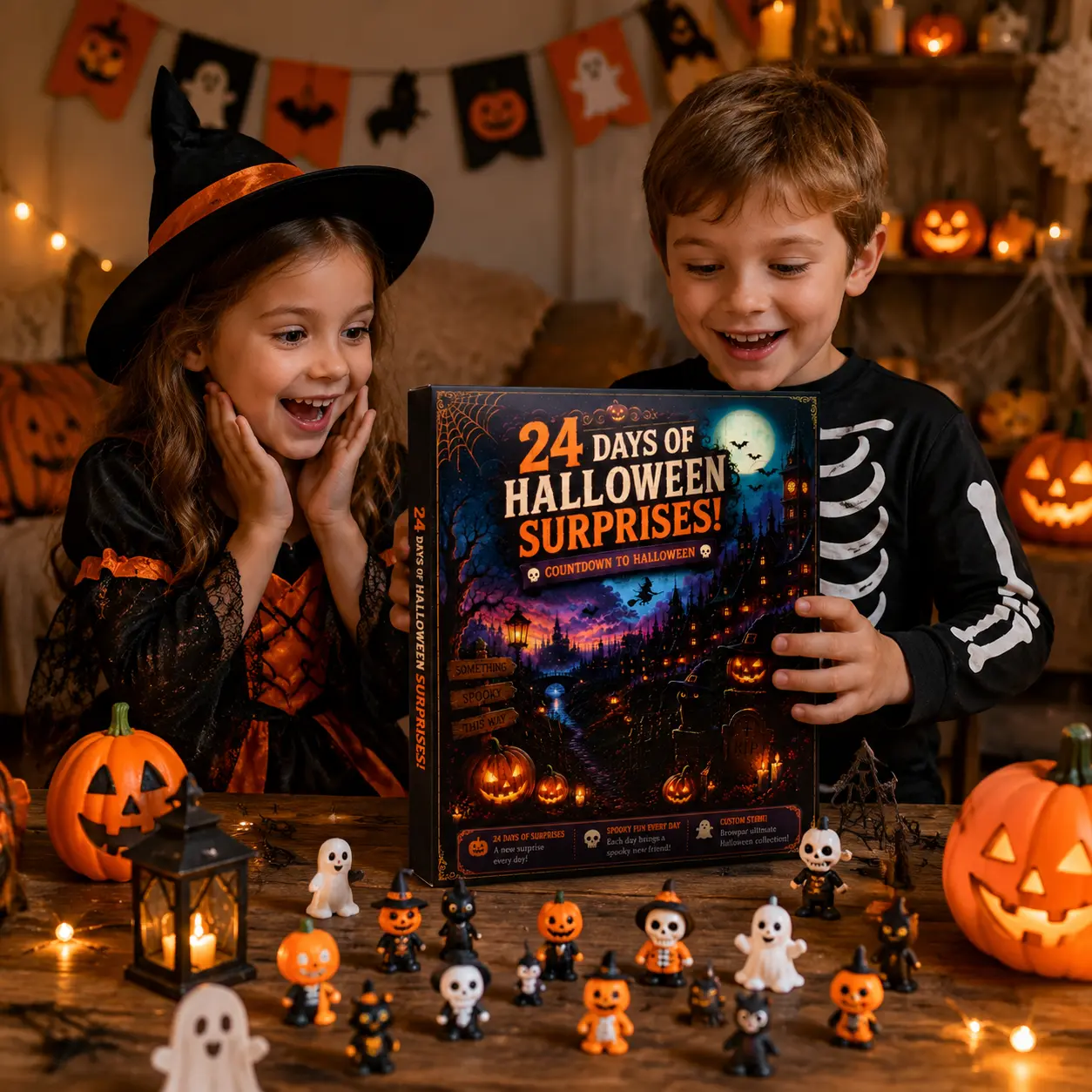 Halloween Advent Calendar 2027, 24 Nights of FrightHalloween Countdown Box with 24 Mini Spooky Figurines,24 Days Surprise Blind Box for Home Desk Decor, HalloweenParty Favors, Holiday Gift