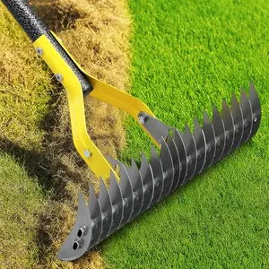 Heavy Duty Thatch Rake for Lawns -15" Dual-Action Dethatcher Thatching Rake with   for  Grass Removal,Soil Loosening,Lawn Dethatching,70" Manual Thatcher for Yard,Garden, Lawn